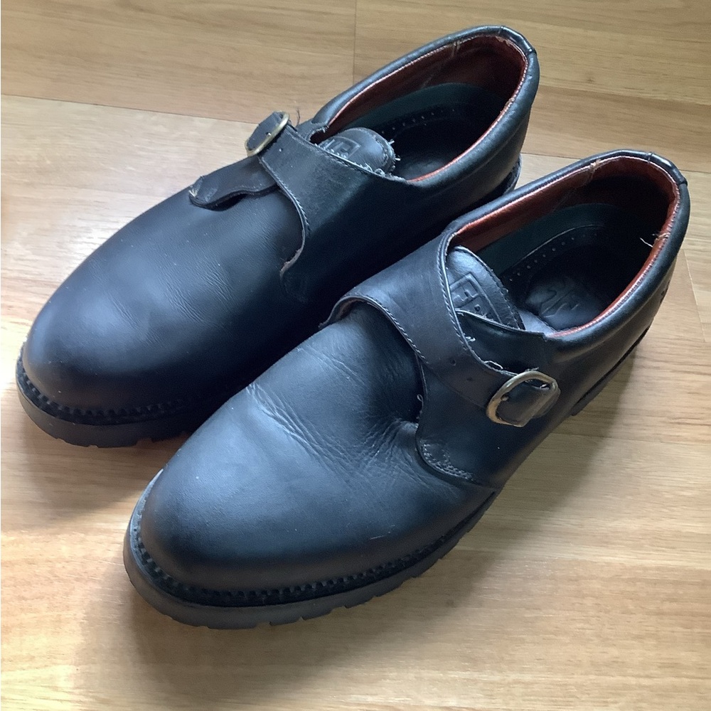 FRYE Black Leather Monk style strap shoe